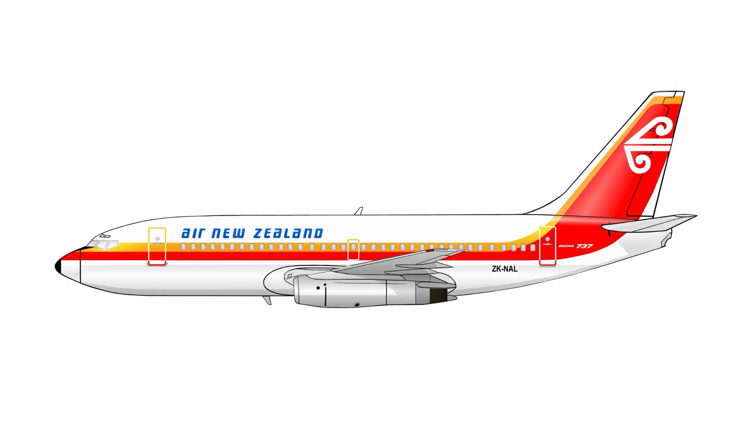 Air New Zealand Boeing 737-200 ZK-NAL early orange livery PVC side profile cutout.