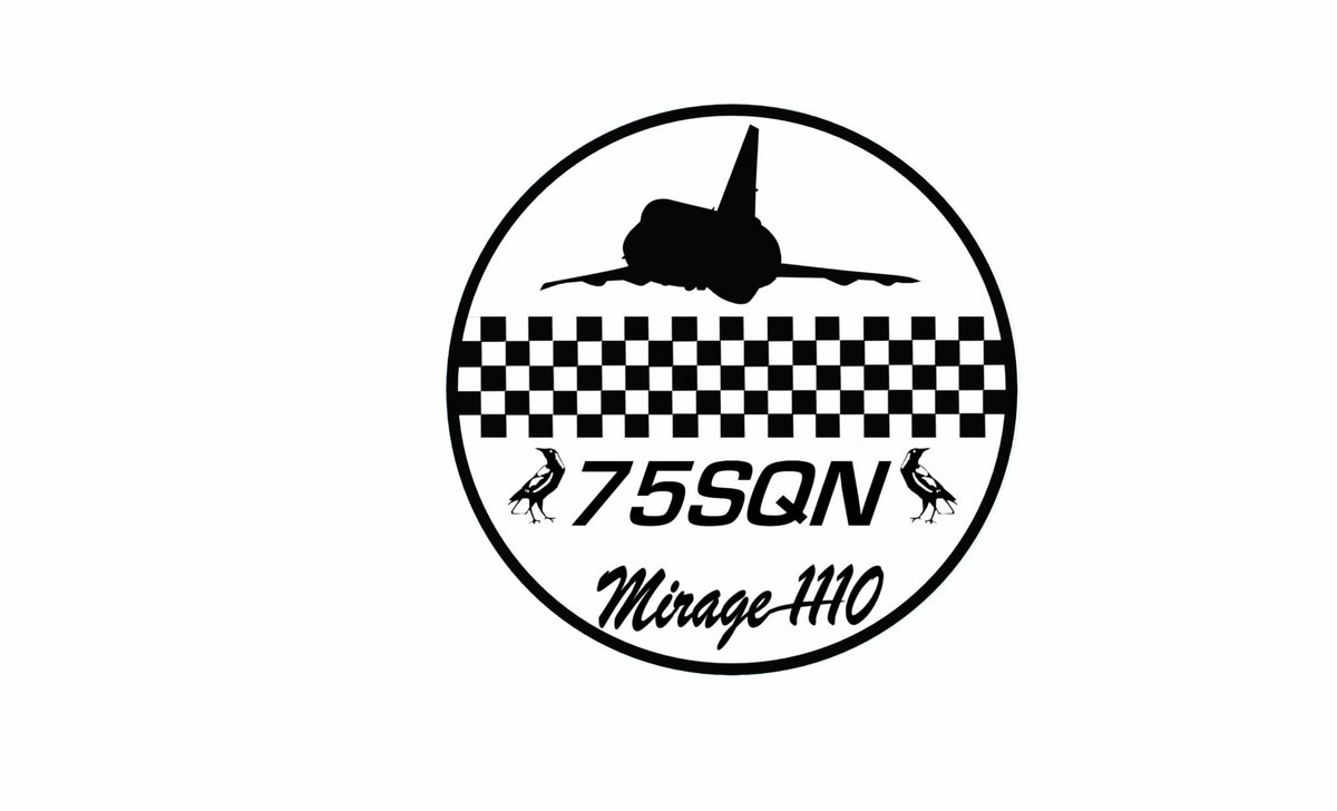 75 SQN Mirage black and white checker band 9cm sticker.