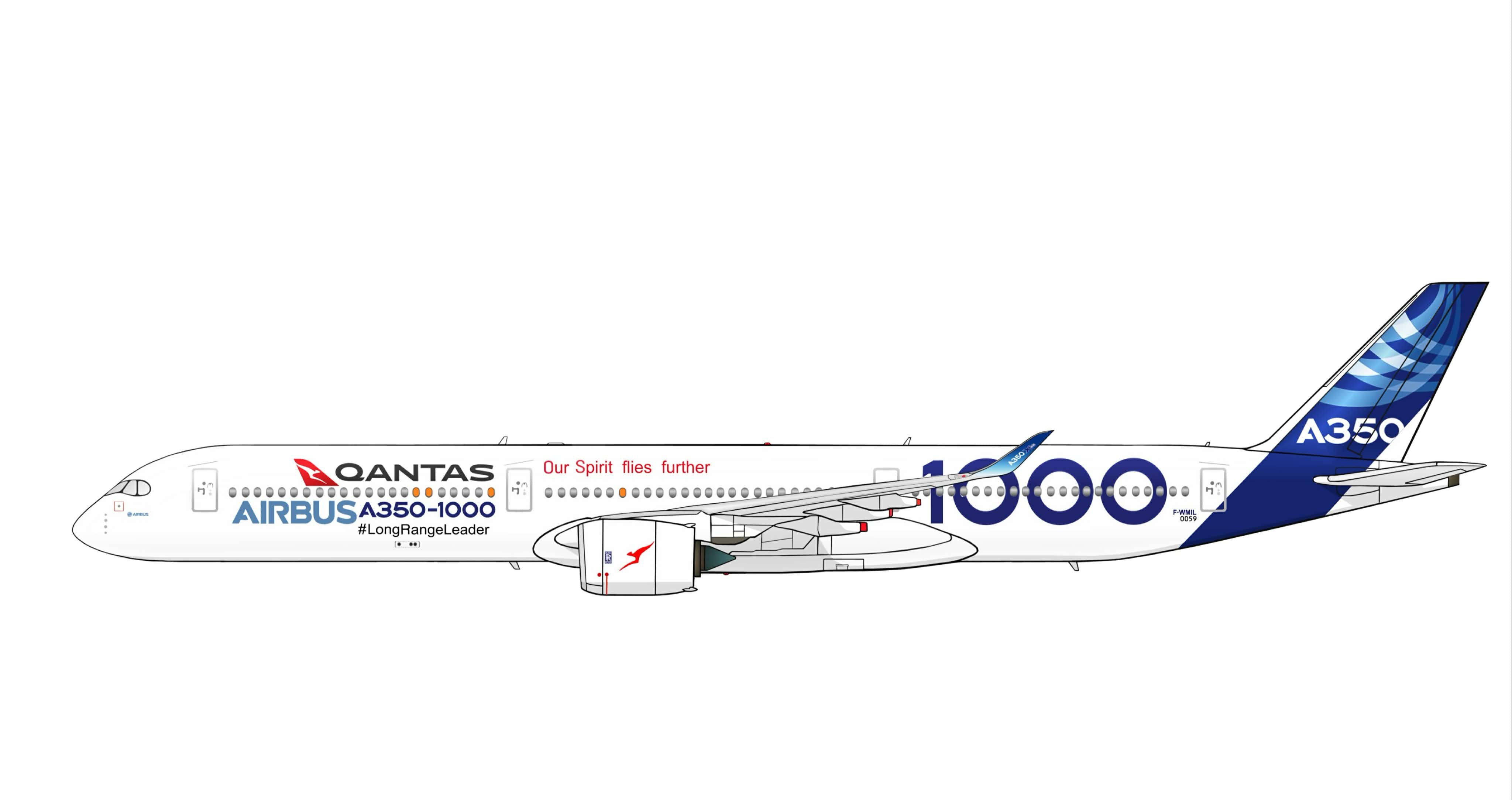 QANTAS Airbus A350-1000ULR “Project Sunrise” PVC side profile cutout ...