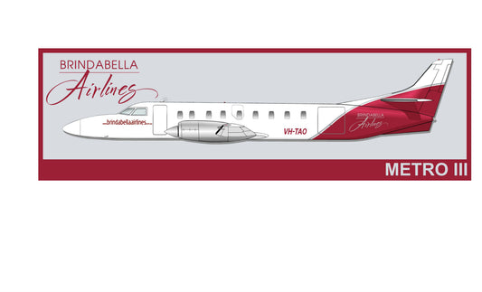 Brindabella Airlines Metro 111 VH-TAO rectangular profile logo 20cm sticker.
