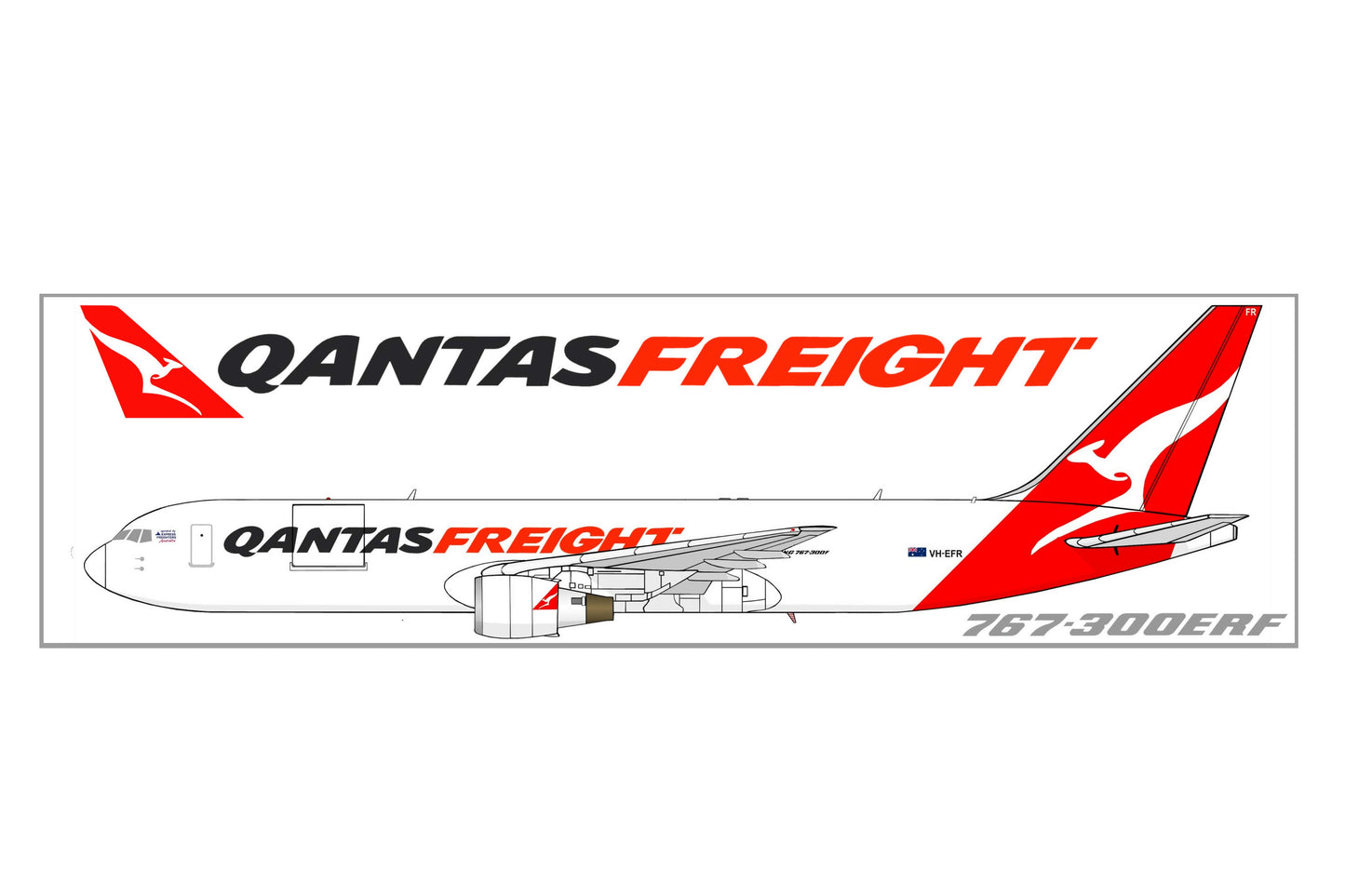 Qantas Freight Boeing 767-300ERF VH-EFR 20cm side profile sticker.