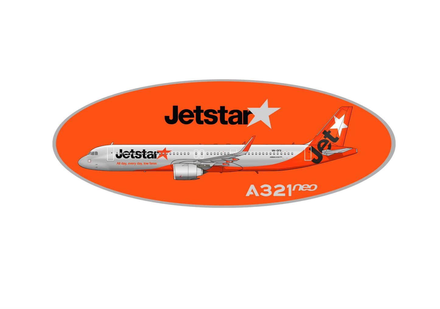 Jetstar A321 Neo 20cm oval profile sticker.
