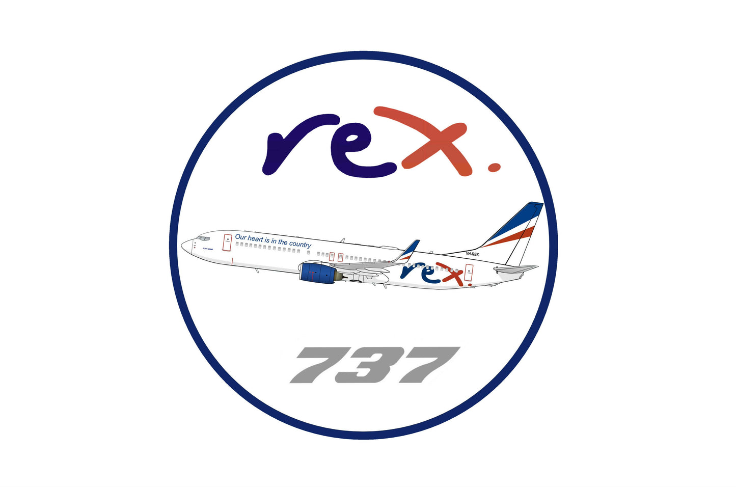 REX Boeing 737-800 VH-REX "737" 10cm round profile sticker.