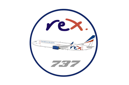 REX Boeing 737-800 VH-REX "737" 10cm round profile sticker.