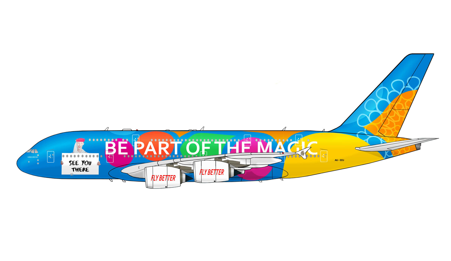 Emirates A380 A6-EEU "Be part of the magic" livery PVC side profile cutout.