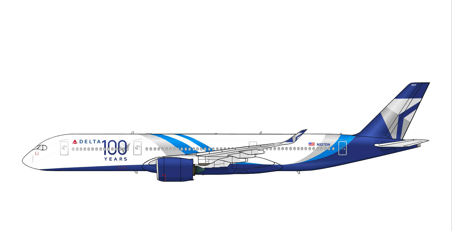 Delta Airlines Airbus A350 N527DN “100 Years” livery 20cm side profile sticker.