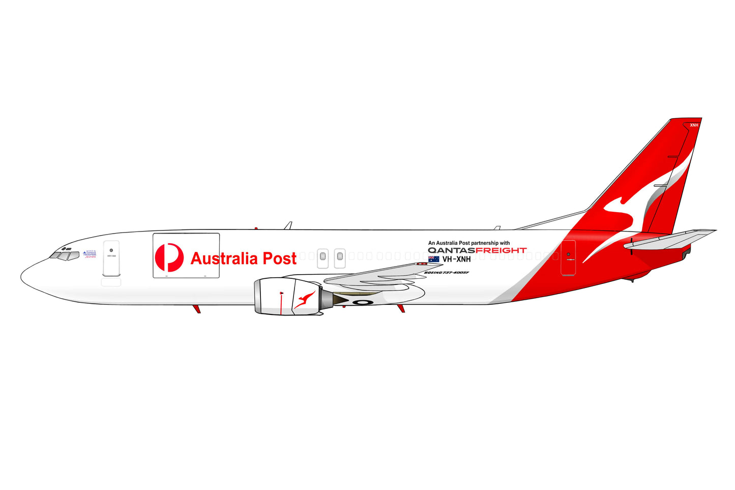 Qantas Freight Boeing 737-400SF VH-XNH PVC side profile cutout.
