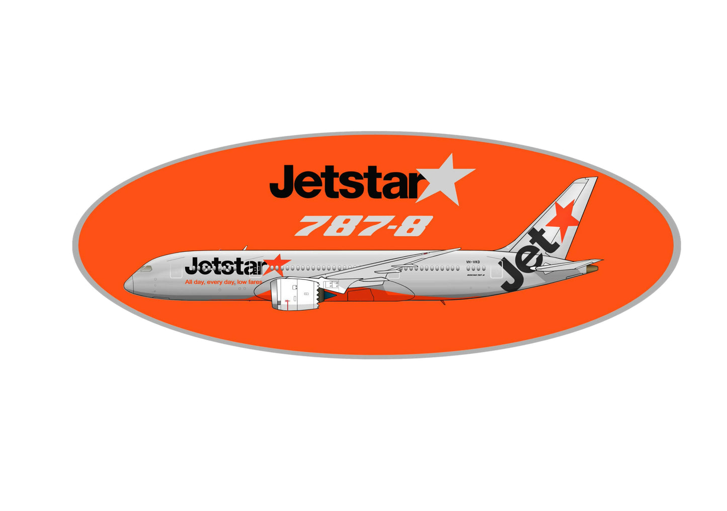 Jetstar Boeing 787 old livery 20cm oval profile sticker.