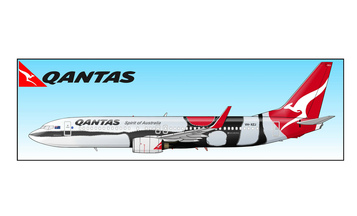 QANTAS Boeing 737-800 “Mendoowoorrji” 14cm blue background profile sticker.