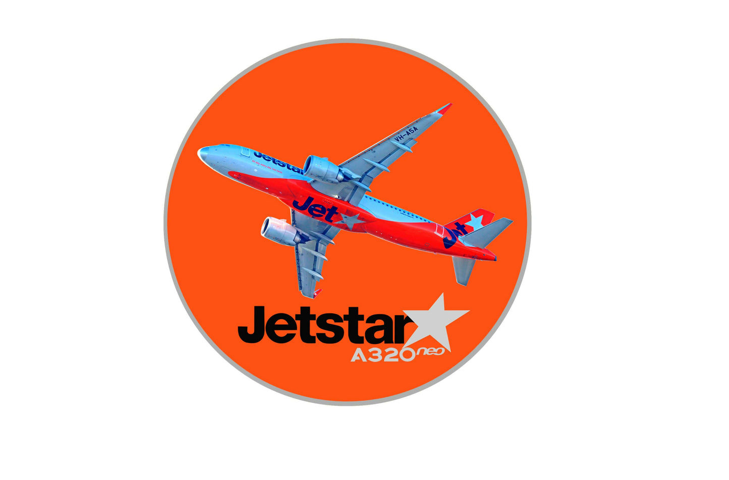 Jetstar A320 Neo 10cm round photo sticker.