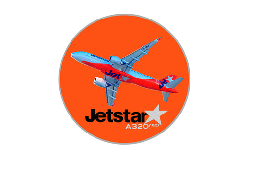 Jetstar A320 Neo 10cm round photo sticker.
