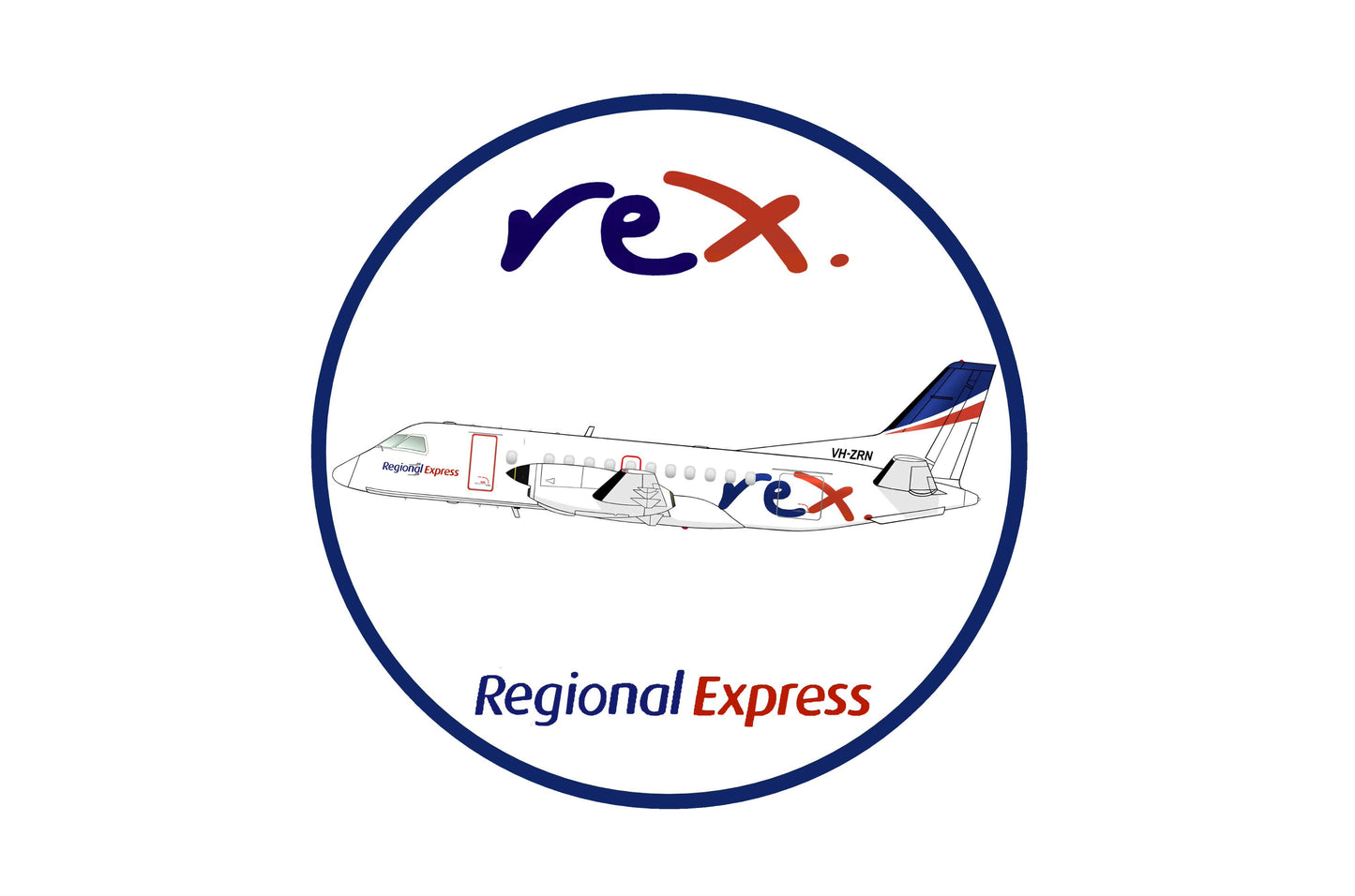 REX SAAB 340 "Regional Express" 10cm round profile sticker.