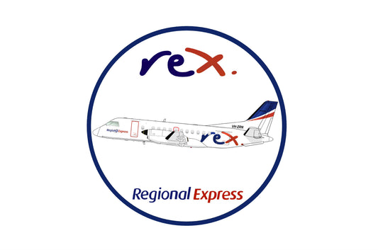 REX SAAB 340 "Regional Express" 10cm round profile sticker.