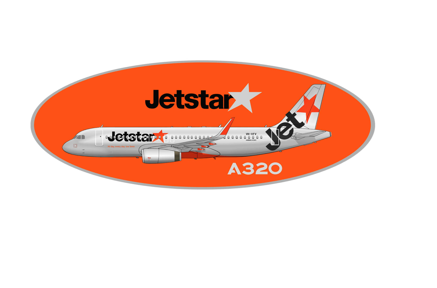 Jetstar A320 Neo 20cm oval profile sticker.