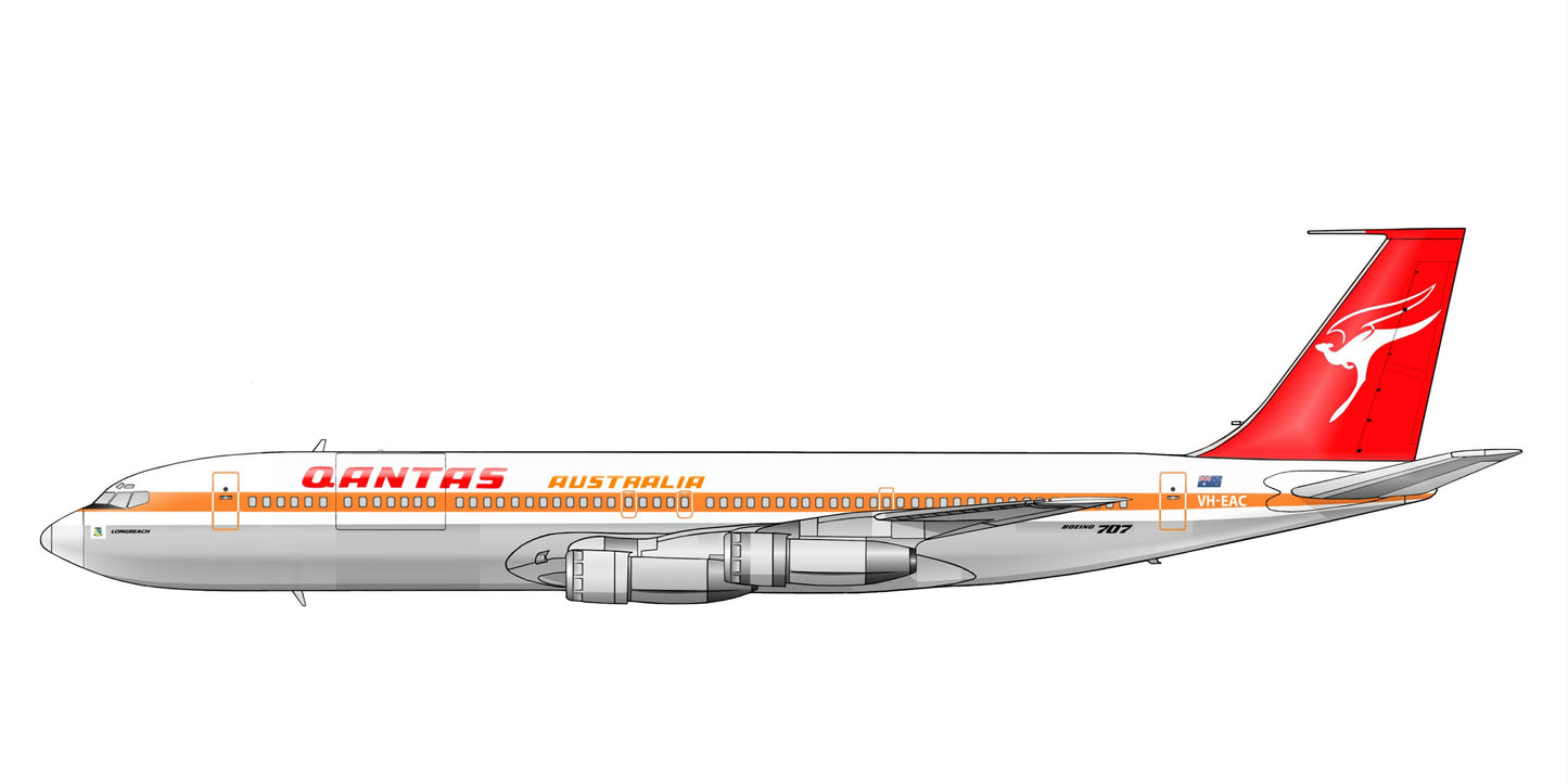 QANTAS Boeing 707-338 VH-EAC 1970s Ochre Flying Kangaroo livery PVC side profile cutout.
