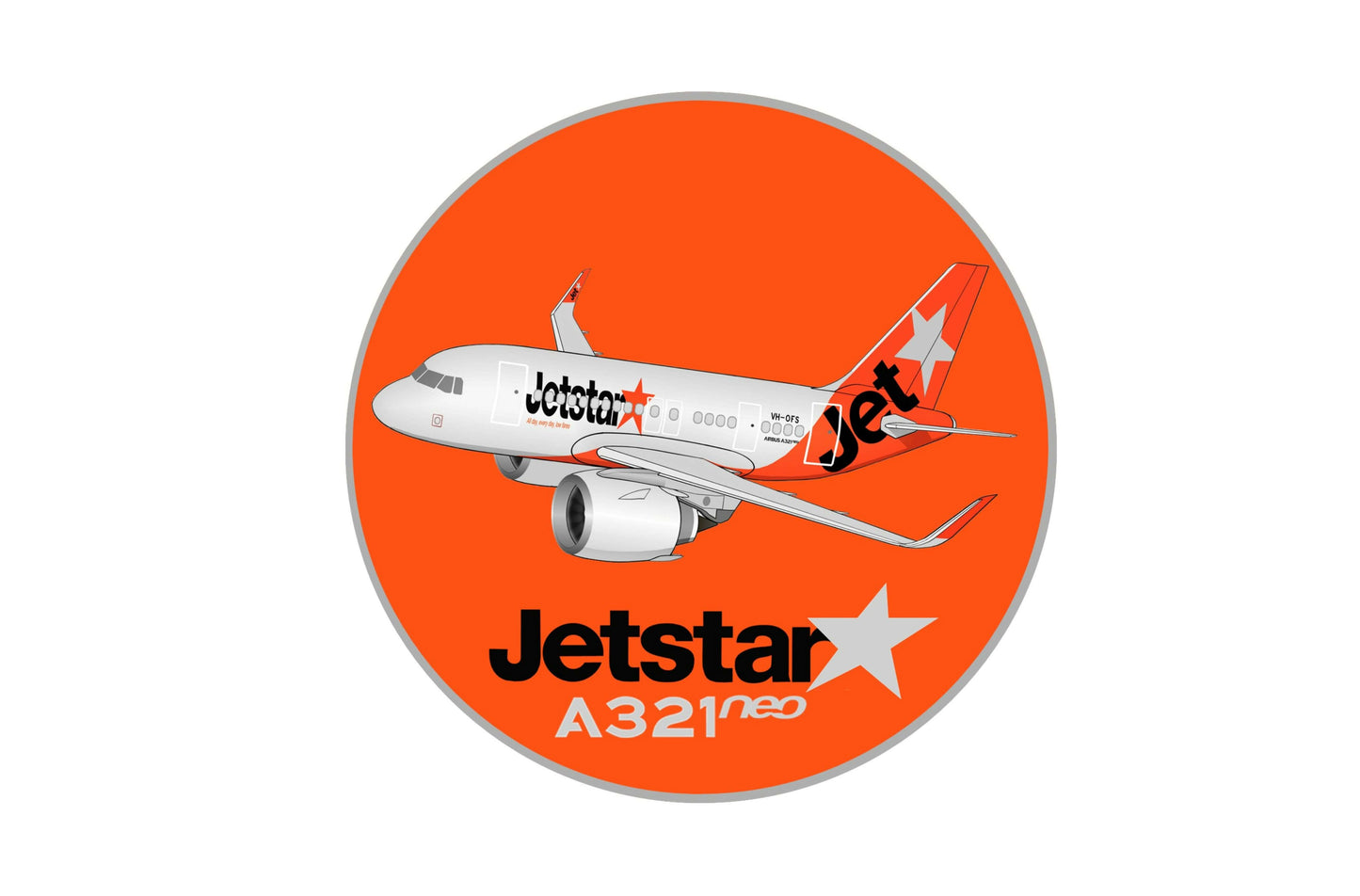 Jetstar A321 Neo 10cm round character sticker.