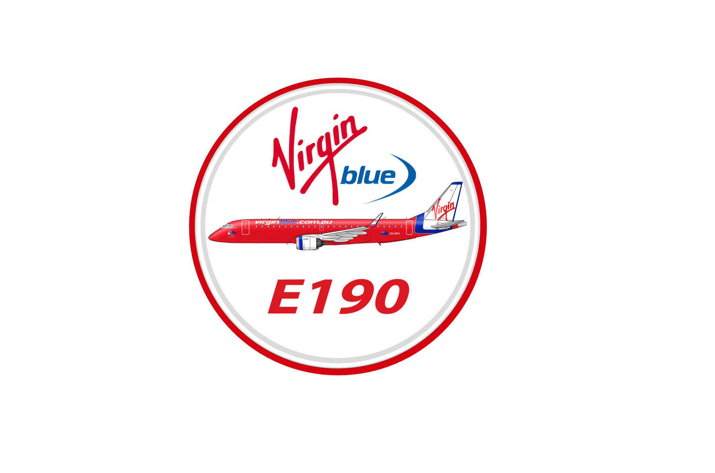Virgin Blue “E190” 10cm round sticker.