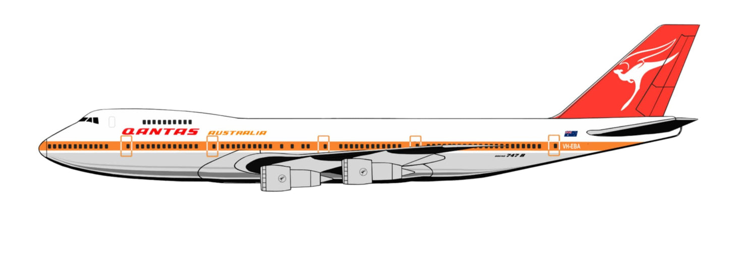 QANTAS Boeing 747-200 VH-EBA 1970s ochre livery PVC side profile cutout.