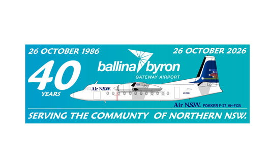 First Commercial Flight to land at Ballina Airport Air NSW Fokker F27 VH-FCB 20cm sticker.