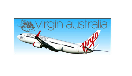 Virgin Australia 737-800 taking off PVC profile sign.